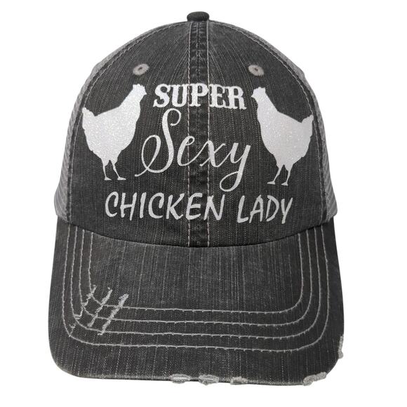 Super Sexy Chicken Lady Trucker Hat Gray OS Adjustable Mesh Back Distressed - Picture 1 of 8